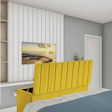 Imagem de Calçadeira Recamier Baú Carla 160cm Queen Size Para Quarto Box Suede Amarelo - Ahz Móveis
