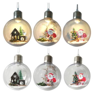 Imagem de Bolas De Natal 8cm Acrílico Abertas 3 Peças Com Led Decorada.