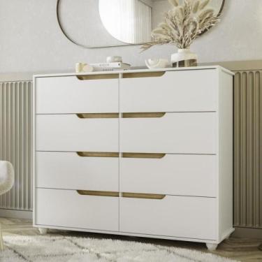 Imagem de Cômoda Doble com 8 Gavetas - Branco/Natural - Albatroz Móveis, Branco