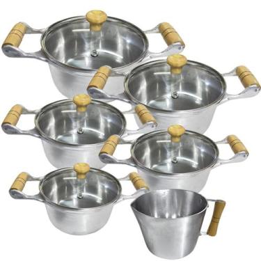 Imagem de Jogo de Panelas Alumínio Batido Fundido 6 Peças Polida Grossa com Tamp