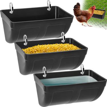 Imagem de Alimentador de cabra de frango, bebedouro sem desperdício, acessórios de cerca de alimentador de aves, alimentação e água, balde de recipiente de alimentação para galinheiras, pato, ganso, cavalo,