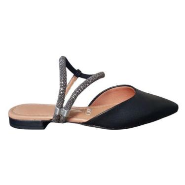 Imagem de Sapatilha Mule Bico Fino Aberto Atras Tira Ajustavel Pedrarias Vizzano