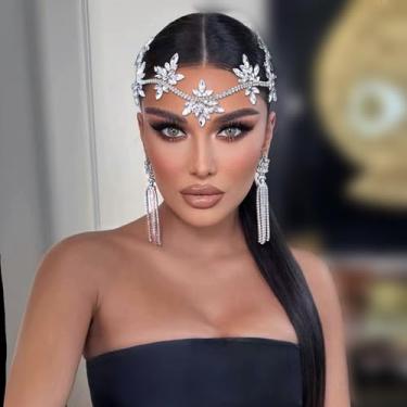 Imagem de Pente de videira de cabelo floral de cristal, acessórios de cabelo de noiva, acessório de cabeça de strass brilhante com pente, prata