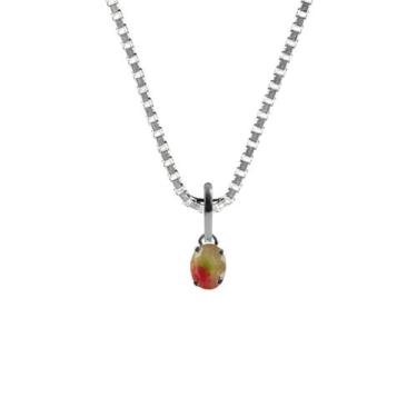 Imagem de Colar 50Cm Prata 925 Turmalina Melancia Oval Verdadeira - Ponte Vecchi