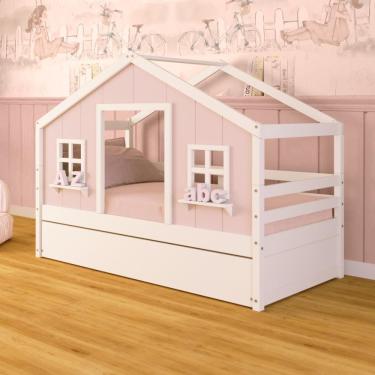 Imagem de Bicama Casinha dos Sonhos Madeira Maciça Rosa/ Branco Megamobilia