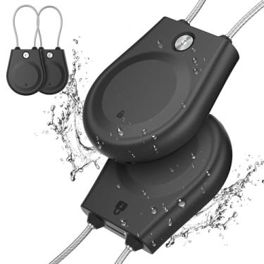 Imagem de Para Apple AirTag, capa de bloqueio Airtag com cabo de arame, IPX8 à prova d'água, para bagagem, chaveiro chaveiro e etiqueta de bagagem (pacote com 2 - preto