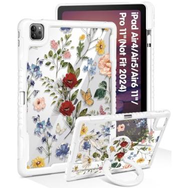 Imagem de Uppuppy Capa para iPad Air de 11 polegadas M3 2025 e M2 2024, Air 5ª/4ª geração, capa Pro 11 – Meninas fofas com suporte para lápis e suporte floral feminino transparente para iPad Air 6/5/4 gerações,