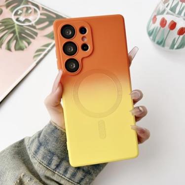 Imagem de MVVKKY Para Samsung Galaxy S23 Luxury Color Collision Soft Case Capa magnética de silicone líquido à prova de choque (para Samsung Galaxy S23 / laranja amarelo)