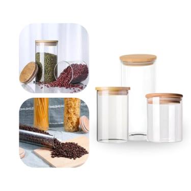 Imagem de Kit 3 Potes Vidro Hermético Tampa Bambu: Cozinha Organizada e Alimentos Frescos