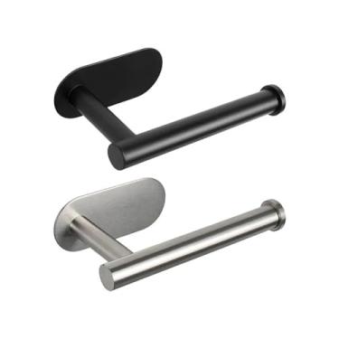 Imagem de Suporte de papel higiênico autoadesivo de aço inoxidável sem furos para parede, dispensador de rolo de papel toalha para banheiro e cozinha, prata e preto, 01