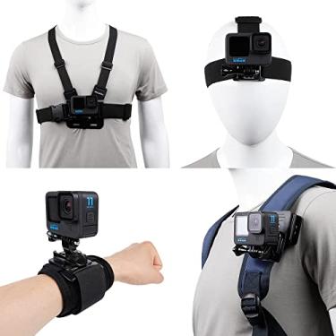 Imagem de Conjunto de acessórios para GoPro Hero 13/12/11/10/9/8/7/6/5/4, novo alça de cabeça de liberação rápida + suporte de peito + clipe de mochila + pulseira com rotação 360°