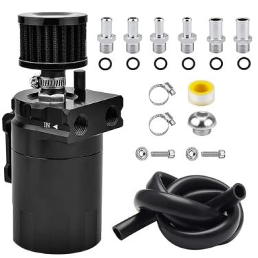 Imagem de Kit de tanque de polimento universal com filtro de respiro de óleo de motor de 300 ml com filtro de respiração de alumínio para motor e reservatório de tanque com linha de combustível de 9,5 mm/6 encaixes/acessórios necessários (preto)