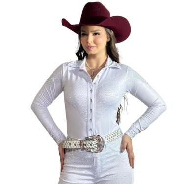 Imagem de Body Camisa Cirrê Branco Diamond Moda Country Brilhos Strass Texas Ran