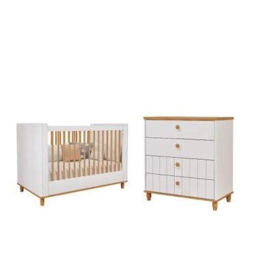 Imagem de Berço e Cômoda Retro Cupcake Permobili MDF, Branco Acetinado Nature