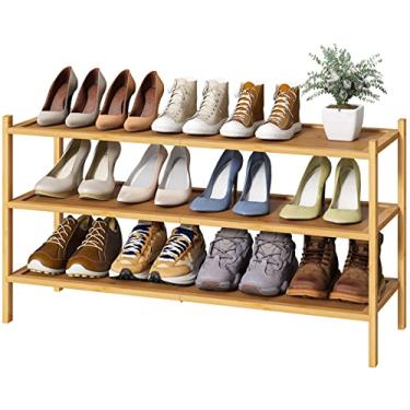 Imagem de kiplant Sapateira longa, madeira de bambu, 3 andares, para entrada, empilhável | Dobrável | Natural, organizador de sapatos para armário de corredor, sapateiras de pé para interior e exterior