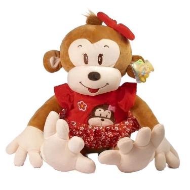 Imagem de Macaco De Pelúcia 62 Cm Grande Vestido Vermelho Antialérgico