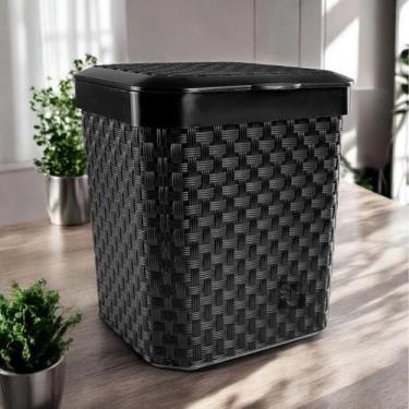 Imagem de Lixeira de Pia 5 Litros Rattan Com Tampa Preta Lixo Pequeno Descarte d