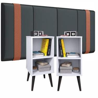 Imagem de Kit Mozão Cabeceira Parise 1,40 + 2 mesa de cabeceira Charme Cor Cinza