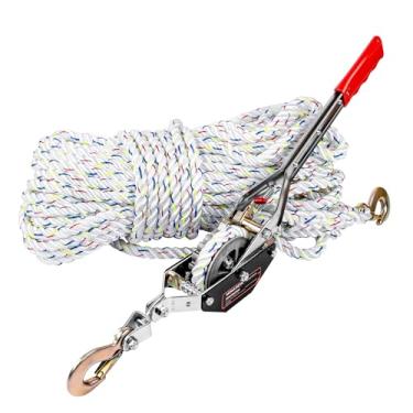 Imagem de Mimanchi Extrator de corda de 3/4 toneladas, corda de 300'1,5 cm de diâmetro, 2 ganchos, guincho de catraca resistente vem junto ferramenta para mover barcos, prender itens e transportar troncos -