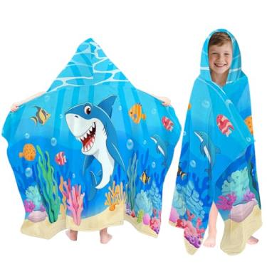 Imagem de Fiwbnasz Toalha de praia com capuz de tubarão para crianças, toalhas com capuz de desenho animado para crianças 76 x 127 cm, toalhas de praia infantis para piscina, viagens, natação, toalha de banho