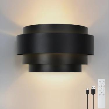 Imagem de Vloitgol Arandela De Parede Operada Por Bateria, Luz Branca Quente 3000K, Regulável, Preta, Recarregável, Com 8800Mah, Sem Fio, Lâmpadas Decorativas Para Quarto, Sala Estar E Corredor