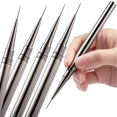 Imagem de Wolfride Conjunto De 5 Pincéis Finos Para Arte Em Unhas, Delineador, Manicure, Listras Finas, Pontilhados, Caneta Pintura, Cabo Metal, Canetas Design Detalhes, Desenho Linhas Longas, 6/9/12/15/18 Mm