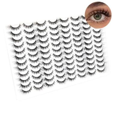 Imagem de Azenlo Cílios Postiços 48 Pares, De Vison Falso, 14 Mm, Finos, 3D, Fofos, Olho Gato, Pacote Em Tiras, Atacado (Estilo 48-040)