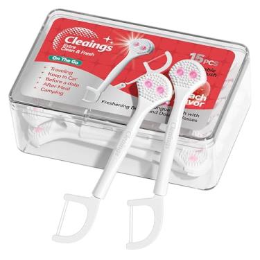 Imagem de cleaings 15 Mini Escovas De Língua Descartáveis Com Pasta Limpeza, Contas E Palitos Fio Dental, Limpadores, Redutores Mau Hálito, Raspador Sabor Pêssego (Pacote 1)