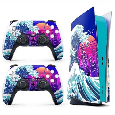 Imagem de Capa adesiva para PS5 - Great Wave, compatível com edição de disco e edição digital (não versão fina) - 2 capas de controle e capa de console - sem bolhas, proteção total, impermeável, removível