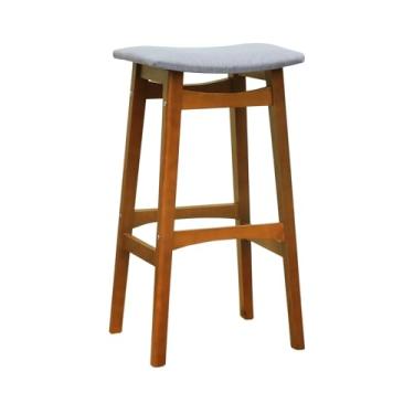 Imagem de Banco Alto Confort Madeira Maciça Assento Anatômico - Amêndoa Estofado Linho Cinza Mescla Impermeável