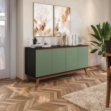 Imagem de Aparador Kappesberg 4 Portas Preto Fosco/ Verde Oliva 156cm