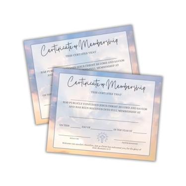 Imagem de New Church Membership Certificate 30pk 21,6 x 28 cm Blue Clouds Recognition to Frame Baptism Welcome Folder Dedication to Church Affirmation