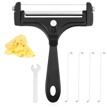 Imagem de Tinoaly Kit Fatiador de Queijo, Espessura Ajustável Fatiador Queijo Portátil Ferro com 4 Fios Extras e Chave Inglesa Cortador de Alimentos para Manteiga Mussarela Cheddar