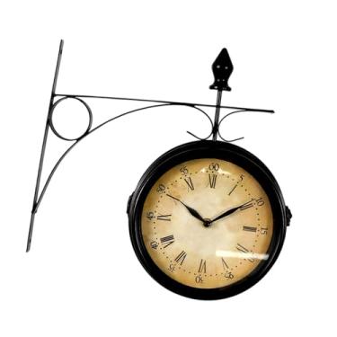 Imagem de IEUDNS Relógio de parede de dupla face, relógio de pendurar, arte decorativa, antigo, silencioso, retrô, decoração de parede, relógios silenciosos para