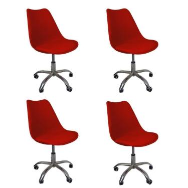 Imagem de Kit 4 Cadeiras Office Base Cromada Com Rodizio Giratória Saarinen Vermelho