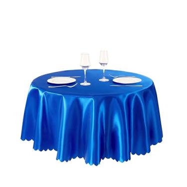 Imagem de Counfeisly Pacote com 1 toalha de mesa redonda azul royal de 272 cm, toalha de mesa de cetim sedoso, sobreposição de tecido liso, decoração de mesa para festas de casamento e eventos de banquete
