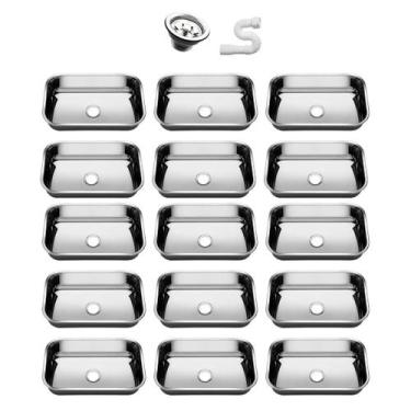 Imagem de Kit Cuba Pia Inox Cozinha As N2 56x34x14 Aço 430 15 Unidades