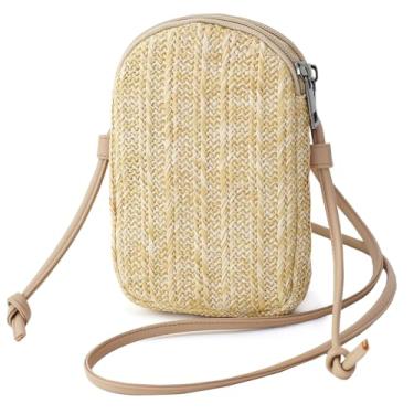 Imagem de BBORGDC Bolsa transversal para mulheres e meninas – Pequena bolsa de praia de palha de tecido para férias e viagens | Bolsa de ombro com alça ajustável, carteira de telefone com compartimento duplo |