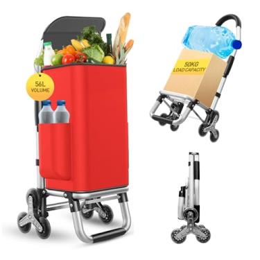 Imagem de Carrinho de compras 3 em 1 resistente, carrinho de mão dobrável com 6 rodas, carrinho de compras de 50 kg, carrinho utilitário portátil, bolsa impermeável para movimento, acampamento