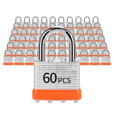 Imagem de Cadeados com a mesma chave, cadeado laminado LQYN 60 peças (1-9/40.6 cm, 40 mm), fechaduras com chave, manilha normal, para armário de armazenamento, trava de ferrolho, caixa de ferramentas, galpões
