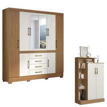 Imagem de Guarda Roupa Casal Nápole 2045149 e Armário Multiuso Florença 2000199 Atacama Off White - Aramóveis