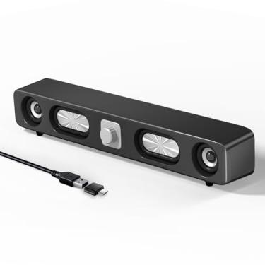 Imagem de Uakinat Alto-falantes de computador, barra de som de computador de alta fidelidade, barra de som alimentada por USB com fio com som estéreo de 6 W para desktop, laptops, PCs, telefones, tablets, Xbox