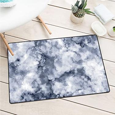 Imagem de Tapete de porta universal de mármore, estampa de pedra nublada abstrato, decoração de piso de tapete de porta, L 74 x C 100 cm, cinza azul