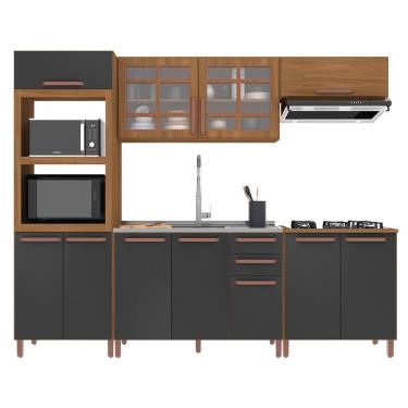 Imagem de Cozinha Modulada Monza 5 Peças Com Balcão 120cm Sem Tampo Freijó-chumbo - Indékes Freijó-chumbo