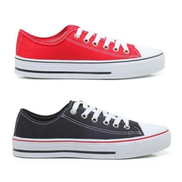 Imagem de Kit 2 Pares Tênis Ligth Star Casual Feminino Conection Lona, PRETO VER