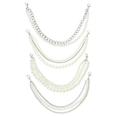 Imagem de UR URLIFEHALL 4 peças, 4 estilos, amuletos de pérolas ABS em camadas, corrente de bota de borla branca com fecho para acessórios de joias para botas de sapato DIY