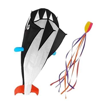 Imagem de Pegciuho Pipa de golfinho para crianças e adultos, brinquedo voador, pipa macia para atividades em família no quintal, Preto