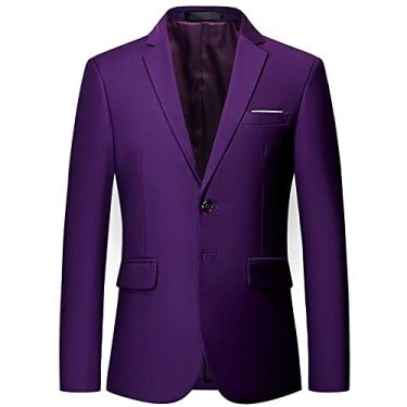 Imagem de Jaqueta De Terno Masculina Primavera Outono Cor Sólida Jaqueta Anfitriã Homens Botões De Manga Comprida Jaqueta Casual Masculina Slim Fit Lapela De Baile Blazer Jaqueta, H-purple, 5XL