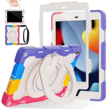 Imagem de ROISKIN Capa para Meninas para Ipad 10,2" Ipad 9ª/8ª/7ª Geração 2021/2020/2019 Proteção Contra Quedas de 15 Pés] 360 Kickstand Alça de Ombro Alça Porta-Lápis Porta-Lápis de Corpo Inteiro Capa À Prova