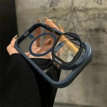 Imagem de Suporte de proteção de lente de câmera flip case magnético para iPhone 16 11 12 13 14 15 Pro Max Plus capa transparente, azul, para iPhone 12 Pro
